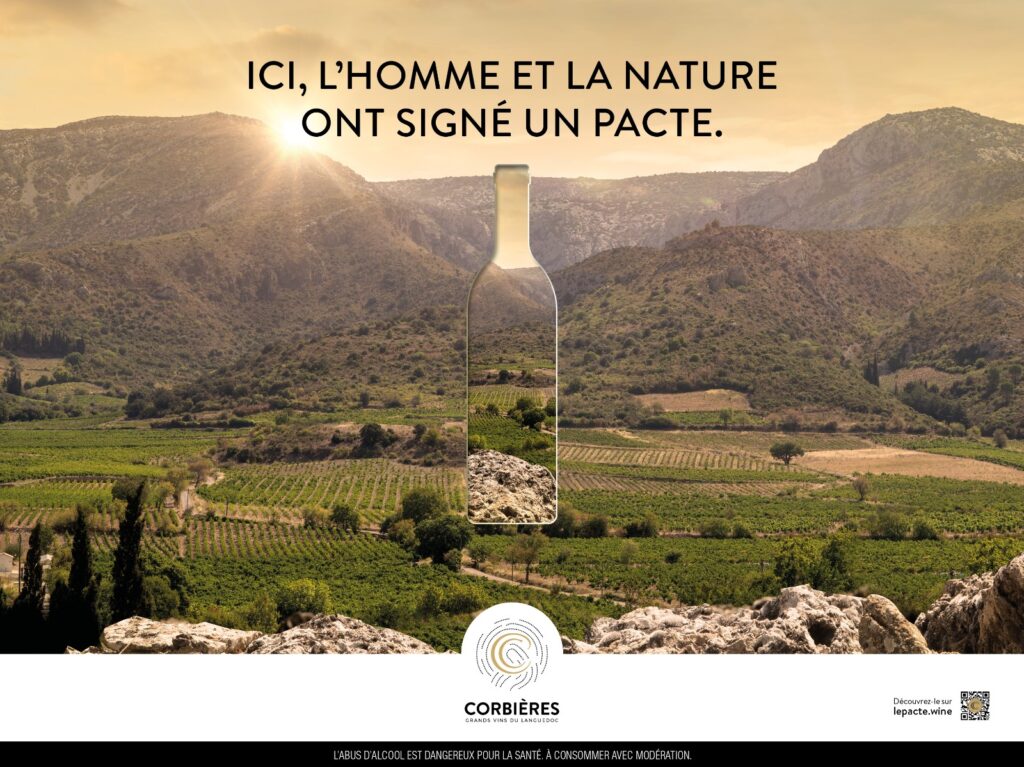 Visuel pour les Vins de Corbières, blanc. Agence Jardin des Marques.