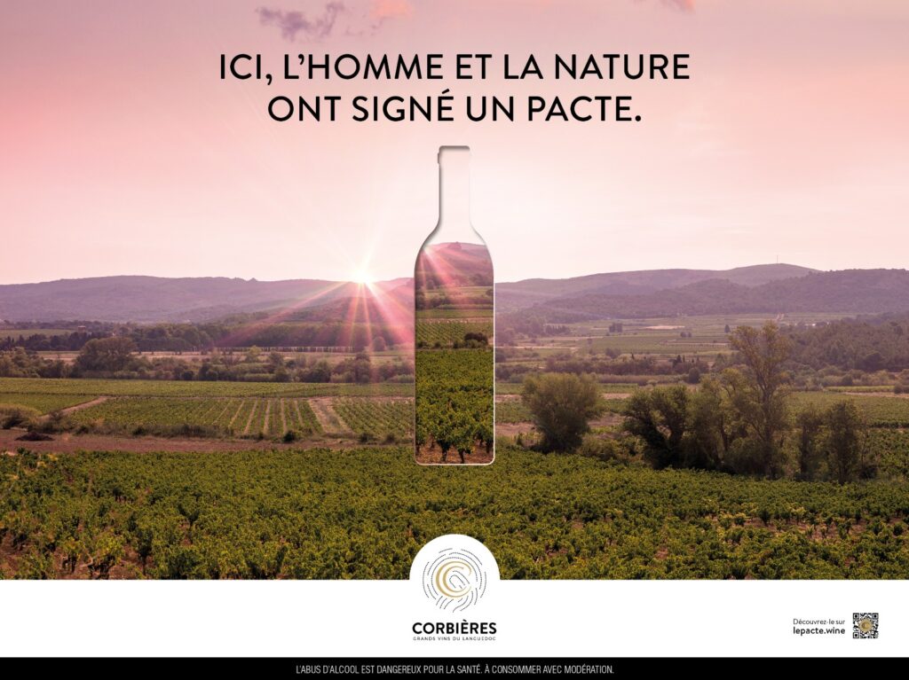 Visuel pour les Vins de Corbières, rosé. Agence Jardin des Marques.